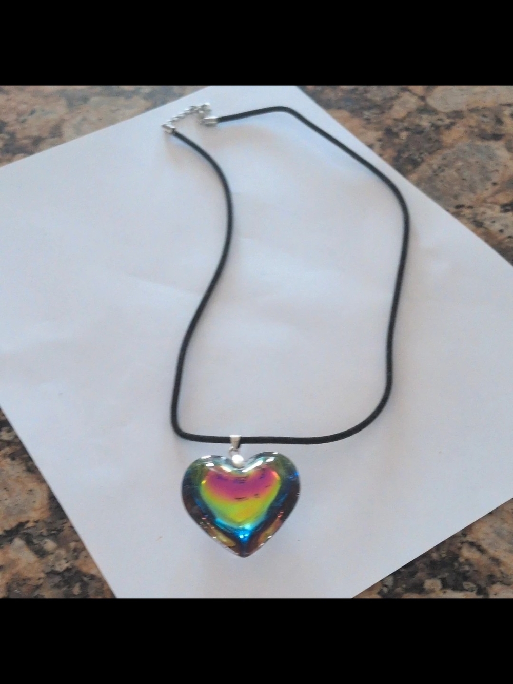 Iridescent Rainbow Heart Pendant Necklace - Unbranded
